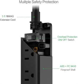 img 2 attached to 💡 Тонкая черная полоса TESSAN с 3 розетками, 3 USB-портами и возможностью крепления на стену - Настольная зарядная станция для дома и офиса - В комплекте плоский шнур продления длиной 5 футов