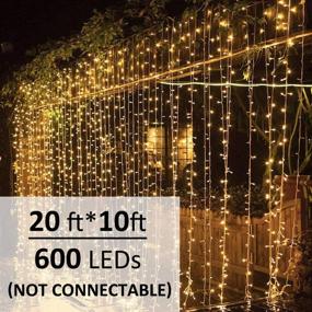 img 3 attached to 🌟 Enhance Your Outdoor Space with Solhice LED Curtain Lights - 20ft x10ft, 600 LEDs, 8 Twinkle Modes, Warm White