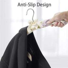 img 2 attached to 👗 GLCON Padded Clothes Hangers for Women - Anti Slip Satin Foam Sweater Hangers | Thick Padded Coat Hanger with No Bump Floral Canvas Cover | Ideal for Adult, Bridesmaid, Wedding Gown Closet | Pack of 10