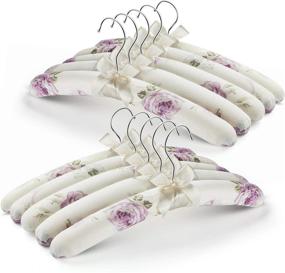 img 4 attached to 👗 GLCON Padded Clothes Hangers for Women - Anti Slip Satin Foam Sweater Hangers | Thick Padded Coat Hanger with No Bump Floral Canvas Cover | Ideal for Adult, Bridesmaid, Wedding Gown Closet | Pack of 10