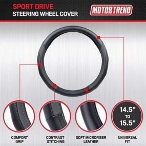 img 3 attached to Motor Trend SW-814 Sport Drive Suede Steering Wheel Cover with Contrast Stitching - Universal Fit for Standard Sizes 14.5 15 15.5 inches (Charcoal Gray + Onyx Black)