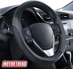 img 4 attached to Motor Trend SW-814 Sport Drive Suede Steering Wheel Cover with Contrast Stitching - Universal Fit for Standard Sizes 14.5 15 15.5 inches (Charcoal Gray + Onyx Black)