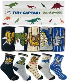 img 3 attached to 🦖 Dinosaur Crew Socks for Boys - Kids Gift Set for Ages 4-6 and 7-10 Years, Soft, Comfy, and Stylish - by Tiny Captain