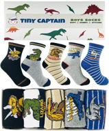 🦖 dinosaur crew socks for boys - kids gift set for ages 4-6 and 7-10 years, soft, comfy, and stylish - by tiny captain logo