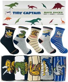 img 4 attached to 🦖 Dinosaur Crew Socks for Boys - Kids Gift Set for Ages 4-6 and 7-10 Years, Soft, Comfy, and Stylish - by Tiny Captain