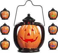 🎃 8-inch halloween pumpkin lantern decorations: light up ceramic pumpkins for christmas & outdoor decorating - set of 6 colors logo