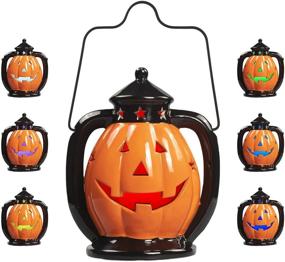 img 4 attached to 🎃 8-Inch Halloween Pumpkin Lantern Decorations: Light Up Ceramic Pumpkins for Christmas & Outdoor Decorating - Set of 6 Colors