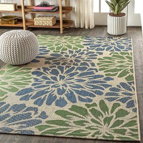 img 2 attached to 🌼 JONATHAN Y Non-Shedding Zinnia Modern Floral Area Rug - 3x5, Navy/Green - Perfect for Indoor/Outdoor Décor