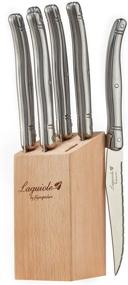 img 3 attached to 🔪 Laguiole By FlyingColors Steak Knife Set: 6-Piece Stainless Steel Knives with Wood Block and Color Handles for Elegant Dining Experience