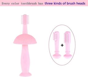 img 1 attached to 🦷 Baby Toothbrush 360 Degree Silicone Toothbrush with Teether & Finger Toothbrush - Replaceable Brush Head for Infants and Toddlers 2 Months-6 Years (Green/Pink/Blue)