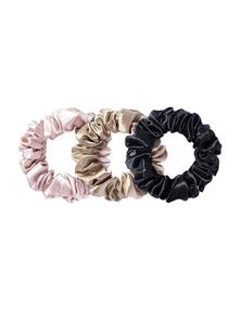 img 4 attached to 🎀 Silk Large Scrunchies Set - Black, Pink, Caramel - 100% Pure Mulberry Silk - Hair-Friendly Elastic Scrunchies for Women (3 Pack)