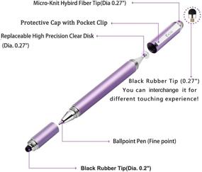 img 3 attached to Yacig 4-in-1 Capacitive Stylus Pen: High Sensitivity Touch Screen Stylus, Clear Disc Tip, 🖊️ Black Rubber Tip & Mesh Fiber Tip – Compatible with Universal Touch Screen Devices (Purple)