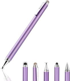 img 4 attached to Yacig 4-in-1 Capacitive Stylus Pen: High Sensitivity Touch Screen Stylus, Clear Disc Tip, 🖊️ Black Rubber Tip & Mesh Fiber Tip – Compatible with Universal Touch Screen Devices (Purple)