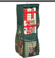 hanging wrapping paper storage - spacious 20-roll capacity, 360 swivel &amp; durable gift wrap organizer bag with side bin pockets - green, 32” x 11” x 10” logo