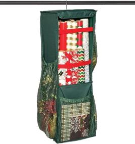 img 4 attached to Hanging Wrapping Paper Storage - Spacious 20-Roll Capacity, 360 Swivel &amp; Durable Gift Wrap Organizer Bag with Side Bin Pockets - Green, 32” x 11” x 10”