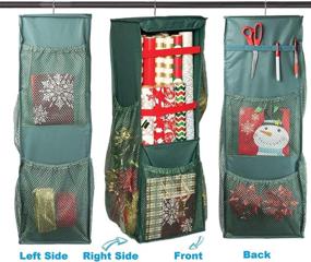 img 1 attached to Hanging Wrapping Paper Storage - Spacious 20-Roll Capacity, 360 Swivel &amp; Durable Gift Wrap Organizer Bag with Side Bin Pockets - Green, 32” x 11” x 10”