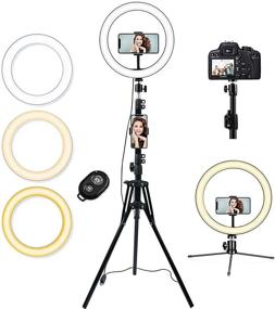 img 4 attached to 🎥 AUZURA 10'' Ring Light with 61'' Tripod Stand - Perfect for Live Streaming, Makeup Tutorials, YouTube Videos, TikTok & More: Compatible with iPhone/Android