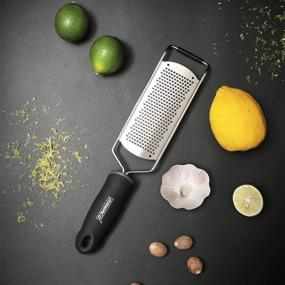 img 3 attached to 🍋 Raniaco Stainless Steel Lemon Zester & Citrus Grater - Flat Kitchen Grater for Cheese, Lemon, Garlic, Chocolate - Soft Protective Cover, Rubber Base - Long Handheld Grater