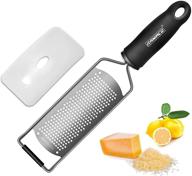 🍋 raniaco stainless steel lemon zester & citrus grater - flat kitchen grater for cheese, lemon, garlic, chocolate - soft protective cover, rubber base - long handheld grater logo