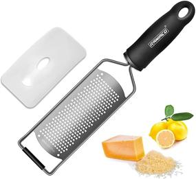 img 4 attached to 🍋 Raniaco Stainless Steel Lemon Zester & Citrus Grater - Flat Kitchen Grater for Cheese, Lemon, Garlic, Chocolate - Soft Protective Cover, Rubber Base - Long Handheld Grater