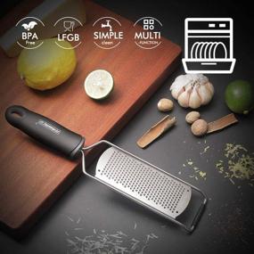 img 1 attached to 🍋 Raniaco Stainless Steel Lemon Zester & Citrus Grater - Flat Kitchen Grater for Cheese, Lemon, Garlic, Chocolate - Soft Protective Cover, Rubber Base - Long Handheld Grater