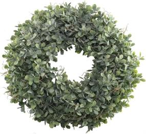 img 4 attached to 🎄 Nahuaa Faux Boxwood Wreath 18 inches - Christmas Decor, Front Door Farmhouse Wreath, Artificial Green Leaves - Xmas, Home Wedding Gift, Winter Decoration