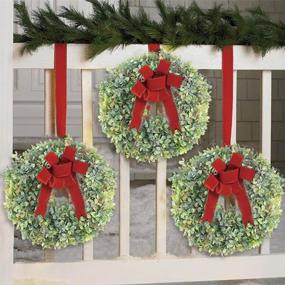 img 3 attached to 🎄 Nahuaa Faux Boxwood Wreath 18 inches - Christmas Decor, Front Door Farmhouse Wreath, Artificial Green Leaves - Xmas, Home Wedding Gift, Winter Decoration