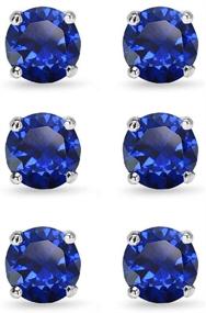 img 2 attached to 💎 Sapphire Stud Earrings for Women and Teens in Round-Cut Sterling Silver