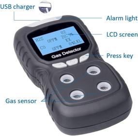 img 3 attached to 🔥 Portable 4-Gas Detector Alarm Handheld: O2, H2S, EX, CO. Professional Gas Monitor Analyzer Sniffer Meter Battery Operated (Black)