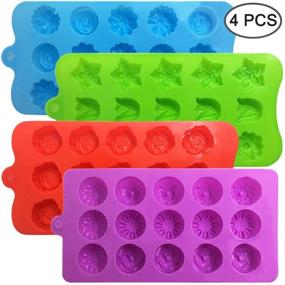 img 3 attached to 🍫 4-Pack Flower Shaped Chocolate Candy Molds Set - DanziX Silicone Baking Mold with 15 Cavities - Ice Cube Tray for Weddings, Festivals, Parties, and DIY Crafts - Green, Blue, Red, and Purple