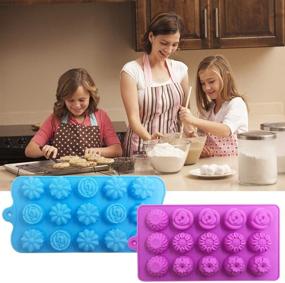img 1 attached to 🍫 4-Pack Flower Shaped Chocolate Candy Molds Set - DanziX Silicone Baking Mold with 15 Cavities - Ice Cube Tray for Weddings, Festivals, Parties, and DIY Crafts - Green, Blue, Red, and Purple