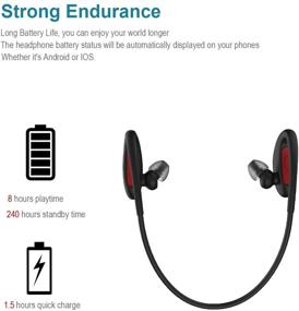 img 2 attached to 🎧 Premium Wireless Earphones: Neckband Bluetooth Headphones with IPX7 Waterproof Rating, 24 H Playtime, Deep Bass Stereo, Noise Cancelling Headset for Sports - Black/Red
