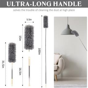 img 3 attached to 🧹 100-Inch Extra Long Microfiber Duster with Stainless Steel Extension Pole, Bendable Head – Ideal for Cleaning Ceiling Fan, High Ceiling, Furniture, Cobweb – Extendable Dusters for Effective Cleaning