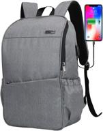 laptop backpack for women men with usb charging port[water resistant] computer backpack school college bookbags business travel backpack fits up to 16-inch notebook (gray) logo