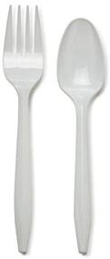 img 1 attached to Disposable Plastic Cutlery Set - 100 Forks and 100 Spoons - Convenient and Practical