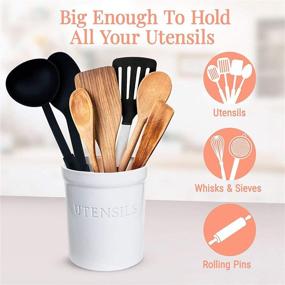 img 3 attached to Large White Ceramic Utensil Holder for Countertop- PriorityChef Kitchen Utensils Organizer Caddy for Heavy Spatulas and Tools