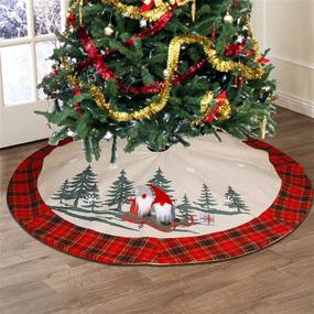 img 2 attached to 🎄 Juegoal 48 Inch Burlap Tree Skirt, Festive Red and Black Plaid Xmas Tree Mat with Sledding Gnome, Merry Christmas Base Cover for Home Holiday Decorations and Christmas Tree Party