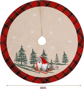 img 3 attached to 🎄 Juegoal 48 Inch Burlap Tree Skirt, Festive Red and Black Plaid Xmas Tree Mat with Sledding Gnome, Merry Christmas Base Cover for Home Holiday Decorations and Christmas Tree Party