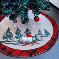 🎄 juegoal 48 inch burlap tree skirt, festive red and black plaid xmas tree mat with sledding gnome, merry christmas base cover for home holiday decorations and christmas tree party логотип