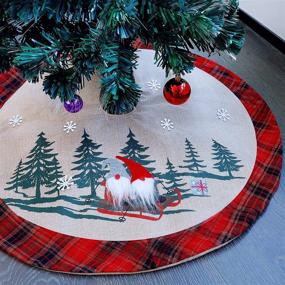 img 4 attached to 🎄 Juegoal 48 Inch Burlap Tree Skirt, Festive Red and Black Plaid Xmas Tree Mat with Sledding Gnome, Merry Christmas Base Cover for Home Holiday Decorations and Christmas Tree Party