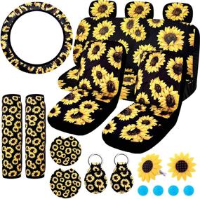 img 4 attached to 🌻 BQTQ 16 Pcs Sunflower Car Seat Cover Full Set - Complete Car Accessories Package with Sunflower Theme