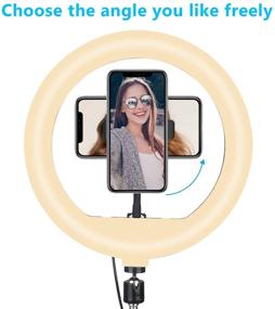 img 2 attached to 🎥 12-Inch LED Selfie Ring Light - Dimmable Desk Makeup Ring Light with Remote Control, Ideal for Live Streaming, TikTok, YouTube Videos, Photography - iPhone/Android Compatible