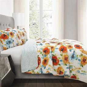img 3 attached to Lush Decor 3 Piece King Size Quilt Set in Tangerine & Blue - Percy Bloom Design