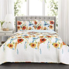 img 4 attached to Lush Decor 3 Piece King Size Quilt Set in Tangerine & Blue - Percy Bloom Design