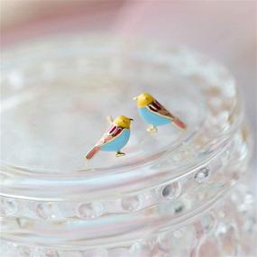 img 1 attached to 🐦 Cute Bird Stud Earrings: 925 Sterling Silver Gold Plated, Enamel Feather, Nickel Free Piercing Ear Jewelry for Women and Girls - Dainty Gift