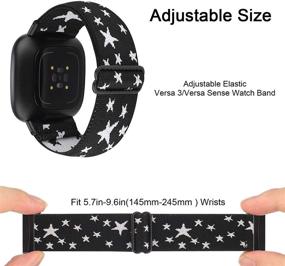 img 3 attached to Adjustable Elastic Watch Band Compatible With Fitbit Versa 3/Fitbit Sense Sports Stretchy Loop Nylon Strap For Women Men (Black White Star)