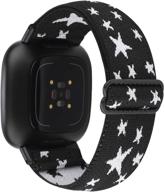adjustable elastic watch band compatible with fitbit versa 3/fitbit sense sports stretchy loop nylon strap for women men (black white star) logo