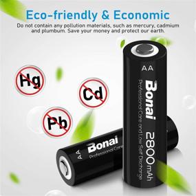 img 1 attached to 🔋 Bonai 4 упаковки перезаряжаемых батарей AA 2800mAh: высокая емкость, низкое саморазрядное, Ni-MH 1.2V