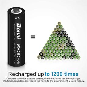 img 3 attached to 🔋 Bonai 4 упаковки перезаряжаемых батарей AA 2800mAh: высокая емкость, низкое саморазрядное, Ni-MH 1.2V