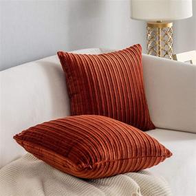 img 3 attached to 🔥 Kevin Textile Set of 2 Corduroy Velvet Pillow Covers - Supersoft Handmade Decorative Throw Cushion for Bed, Burnt Brick Color, 18x18 Inch (45cm)